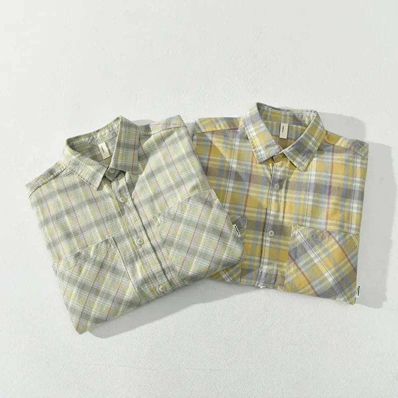 RETRO cotton summer plaid shirt for men, stylish and breathable, perfect for spring and summer.