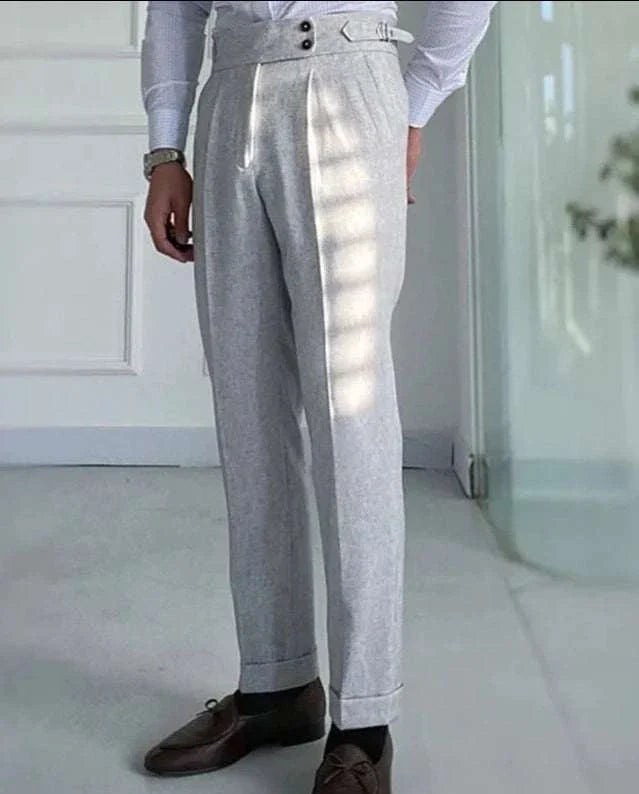 Italy wedding suit trousers in grey, full-length, made from cotton and polyester, designed for comfort and elegance.