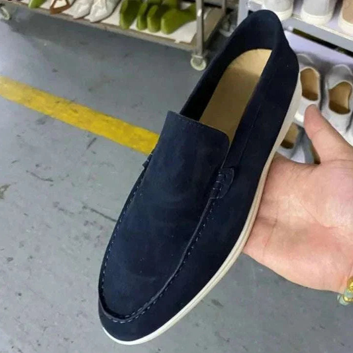 Suede elegant loafers in soft sheep leather, showcasing sophistication and comfort.