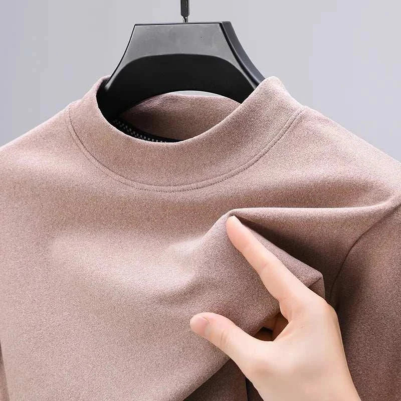 Classic turtleneck sweater in soft cotton, solid pattern, elegant casual style.