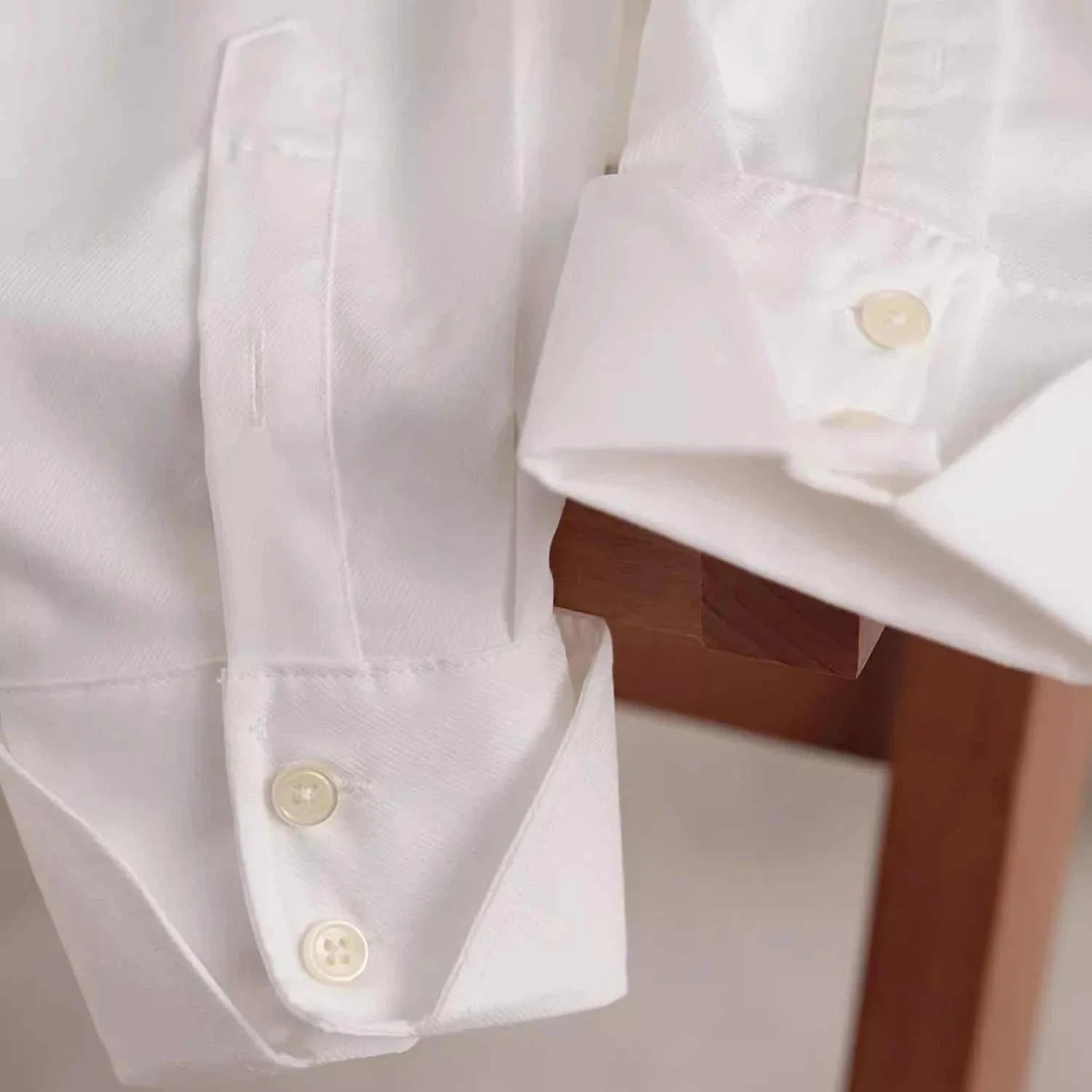 Party tuxedo long sleeve shirt, elegant cuff buttons, polyester material.