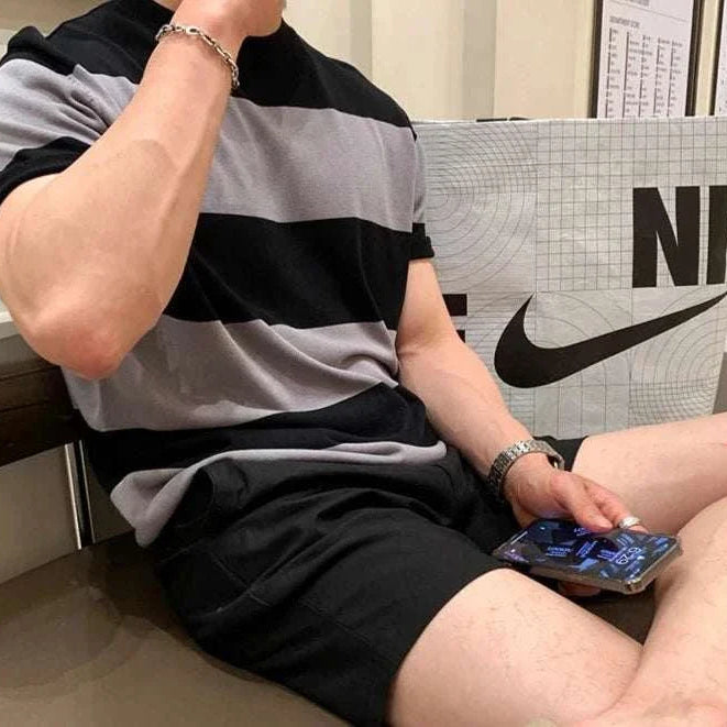 Antonios o-neck striped summer t-shirt styled casually, providing a comfortable and breathable look.