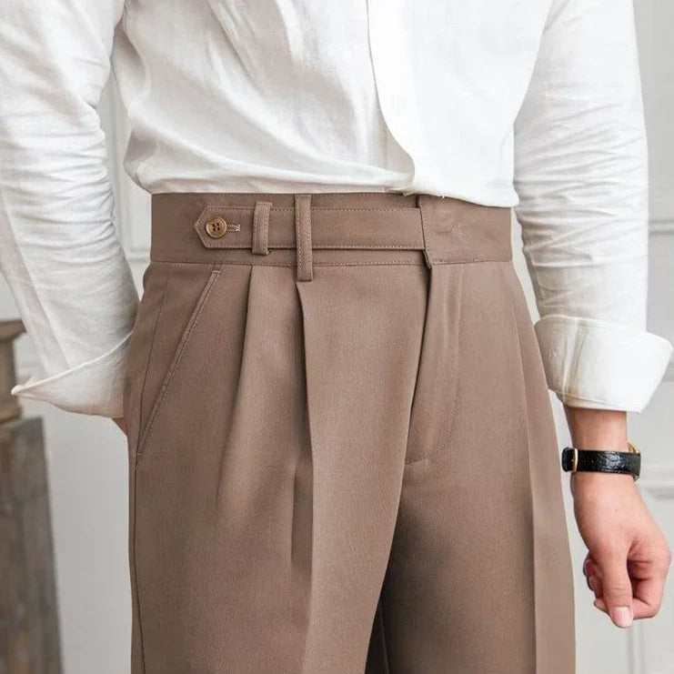 Antonios draped suit pants showcasing Korean-inspired elegance and smart casual style.