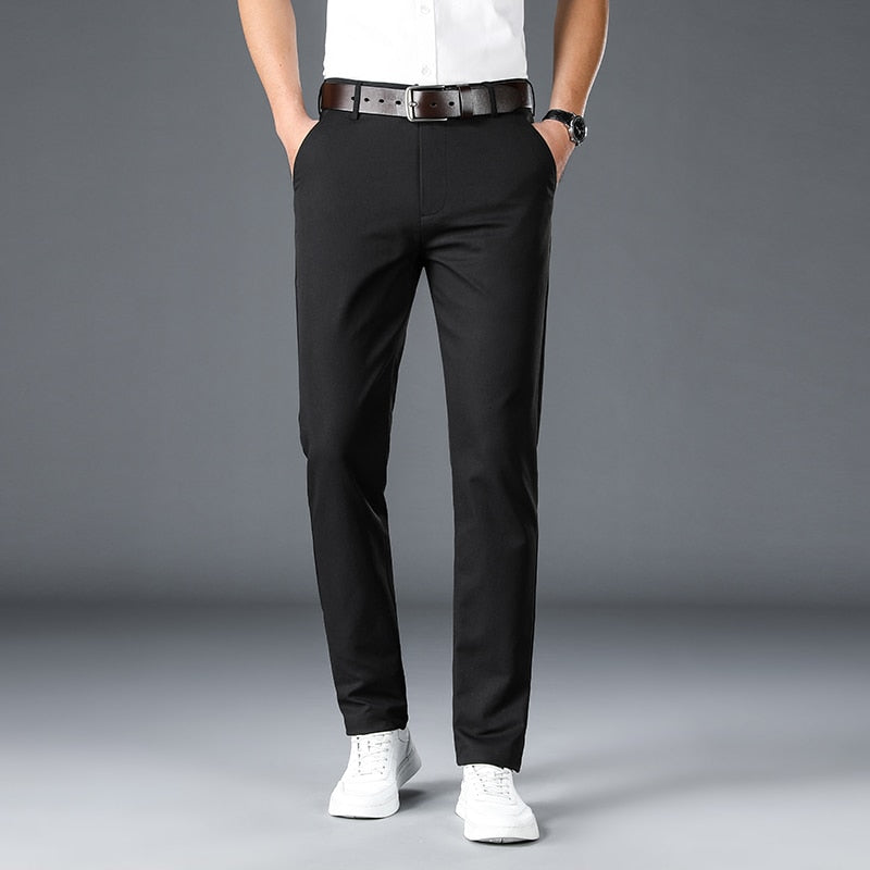 Antonios Stretch Pants in black, full-length, casual style.