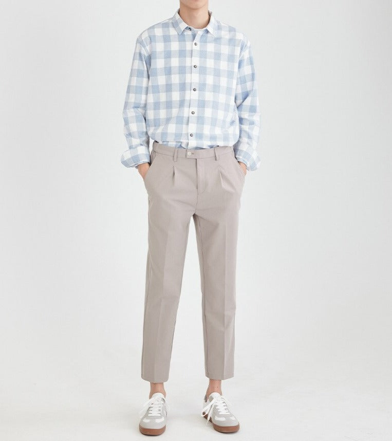 Maurice Plaid Shirt, men's casual cotton linen blend, stylish comfortable fit.