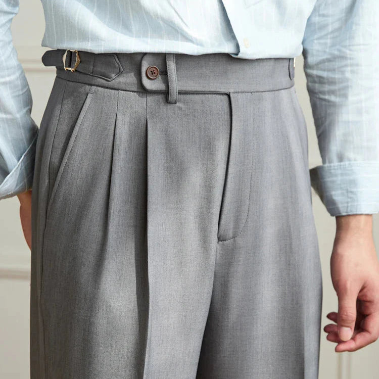 Non-ironing wide leg high-waist elegant pants in gray, smart casual style.