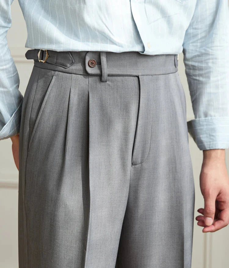 Non-ironing wide leg high-waist elegant pants in gray, smart casual style.