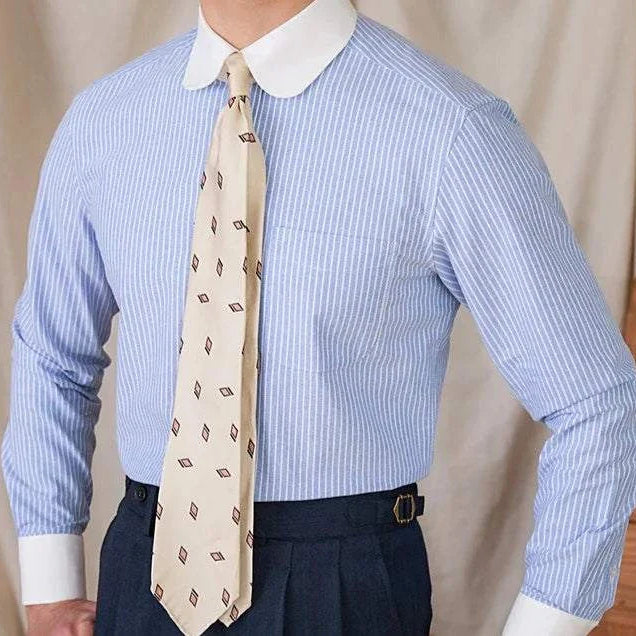 Men's blue striped cotton business shirt with a tie, Antonios.