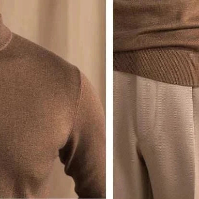 Antonios slim fit half-turtleneck sweater in brown color, showcasing sleek fit and modern design.