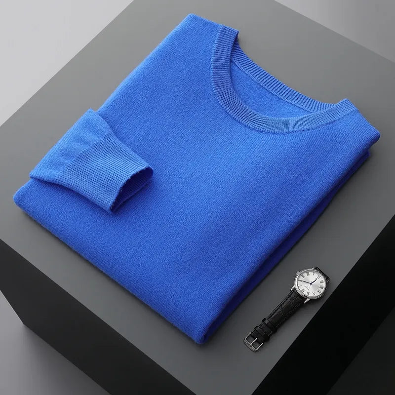 Antonios Pure Wool Sweater in Flower Blue, solid pattern, premium quality.