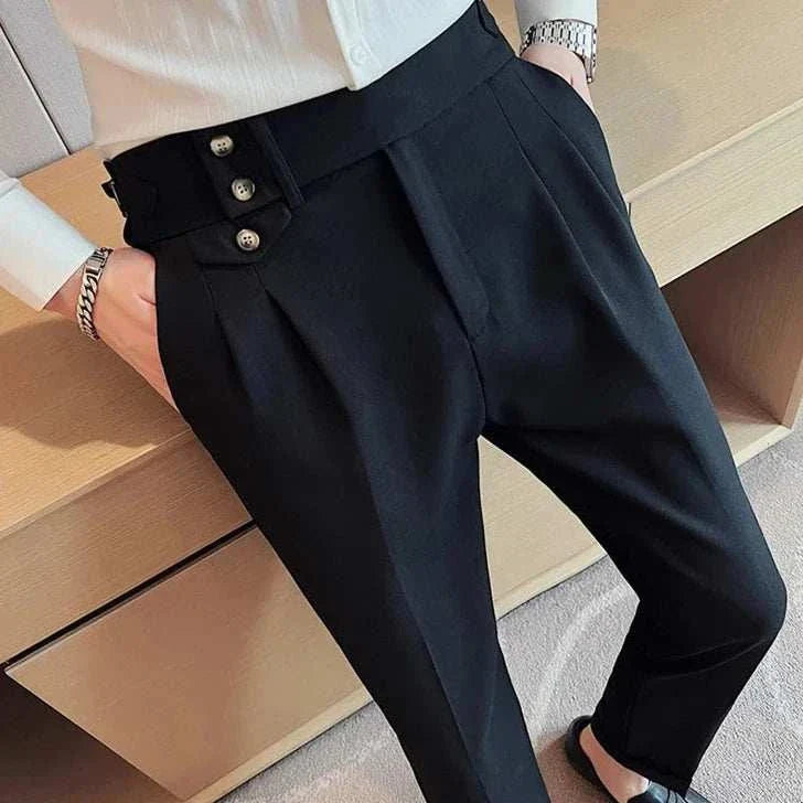 Slim fit suit elegant pants in solid black, showcasing a sleek, modern design.