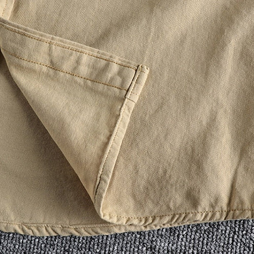 Vintage-Retro Cotton Shirt fabric detail, showcasing high-quality cotton-linen blend with solid pattern, perfect for casual or smart casual wear.