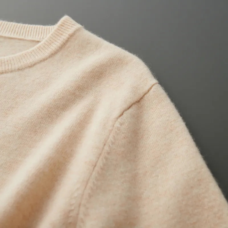 Antonios Pure Wool Sweater in beige color, showcasing a soft and elegant design.