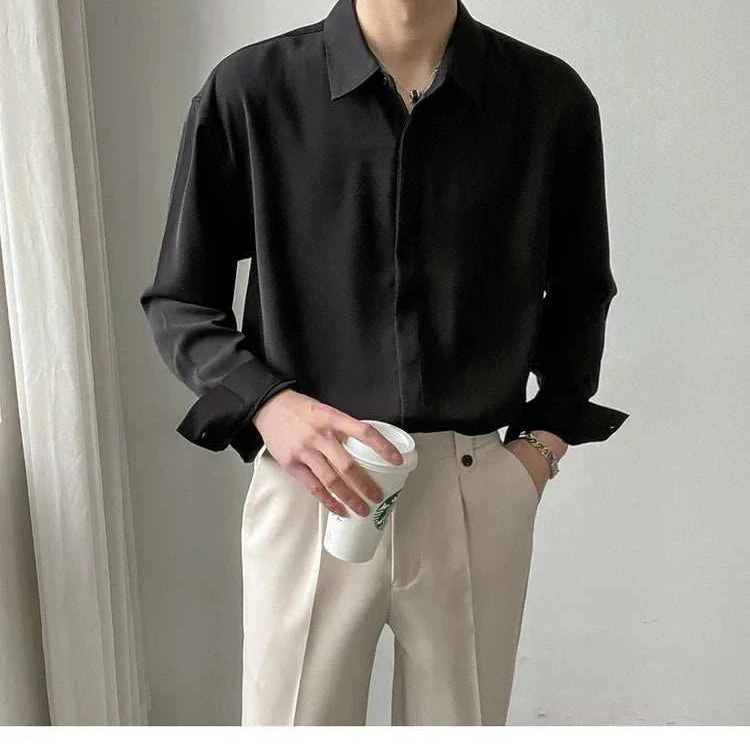 Italian old money summer shirt for men in solid black, offering comfort and elegance.