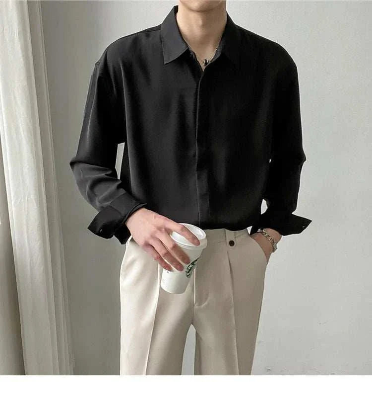 Italian old money summer shirt for men in solid black, offering comfort and elegance.