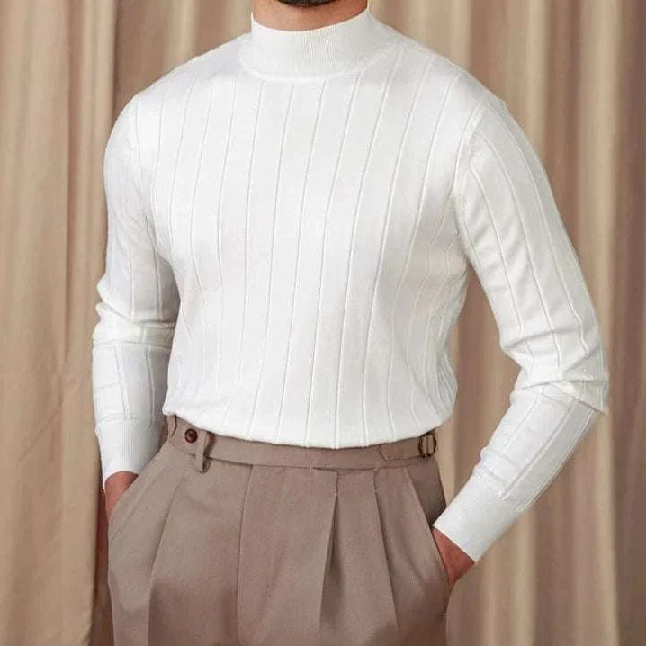 Men's autumn turtleneck premium sweater in white, wool-acrylic blend for a cozy fall look.