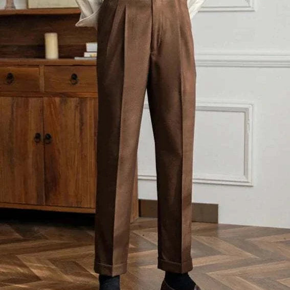 Cold season straight trousers for men, polyester, casual style.