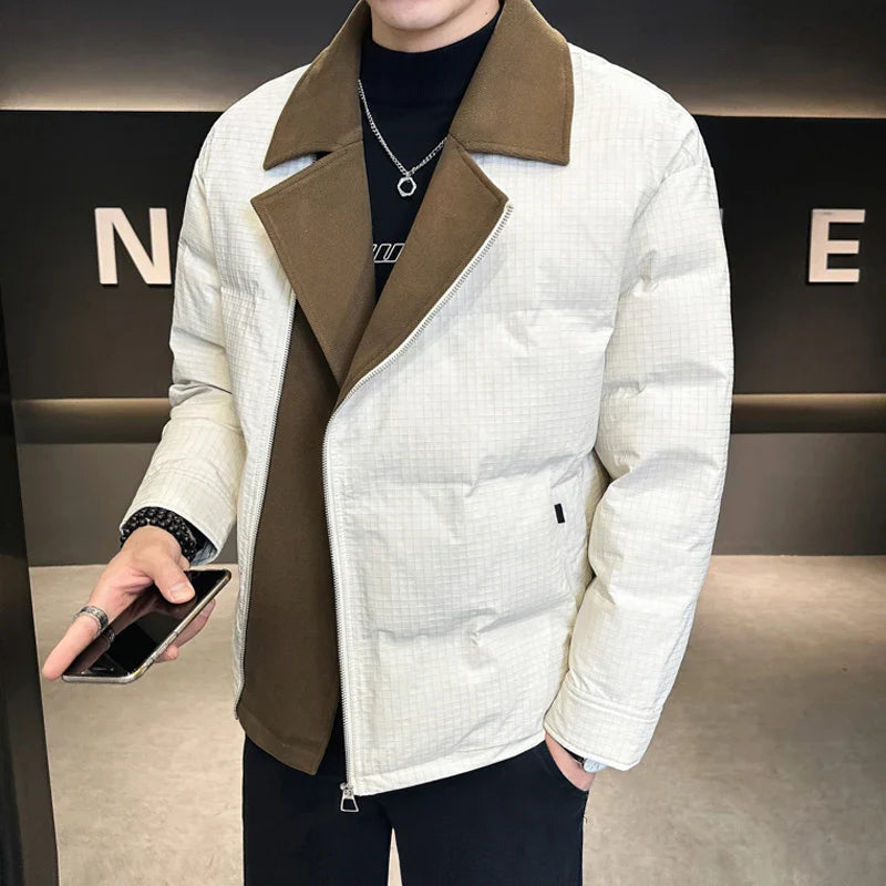 Slim cotton jacket for men in white, stylish and lightweight, ideal for chilly autumn nights.