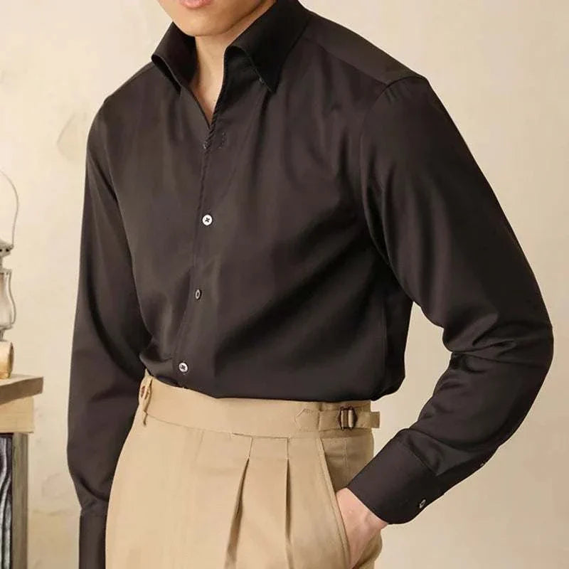 Antonios washed tuxedo shirt for stylish office wear.