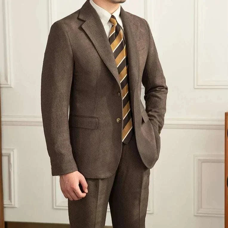 Wedding 2 piece premium suit in brown, tailored fit for elegance.