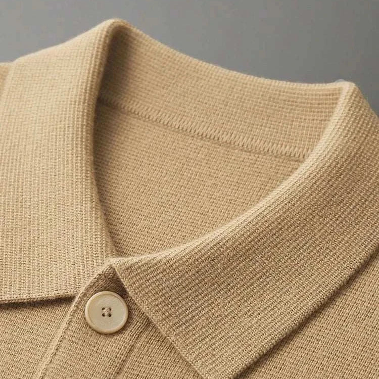 Antonios wool polo collar cardigan with buttons, crafted from 63% cotton and 37% wool.