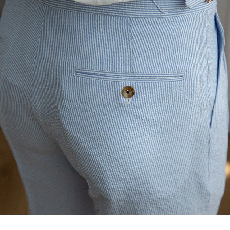 Italian Old Money Trousers in light blue, showcasing tailored fit and classic design.