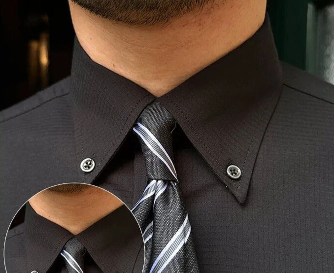 Antonios Oxford Shirt, smart casual black solid, broadcloth fabric.