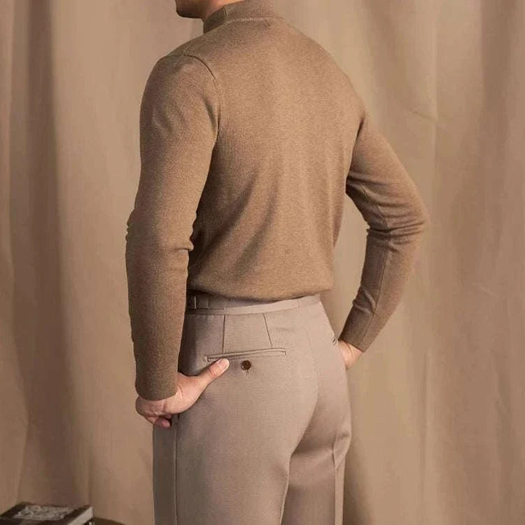 Antonios slim fit half-turtleneck sweater in brown, back view.