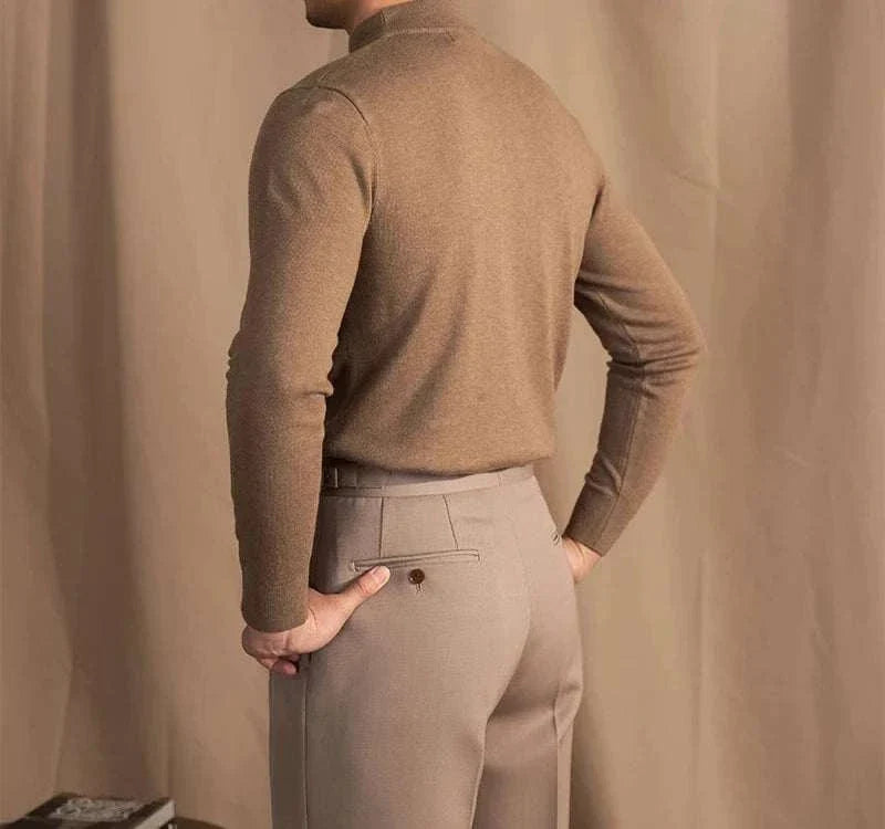 Antonios slim fit half-turtleneck sweater in brown, back view.