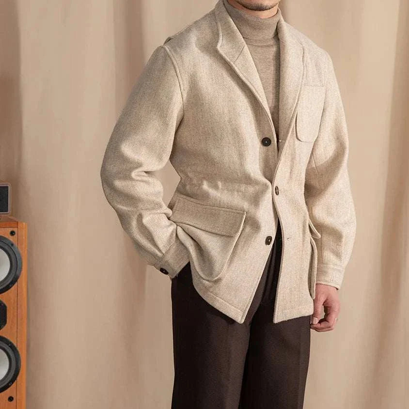 Men's British winter premium jacket in wool and cotton for warmth and style.