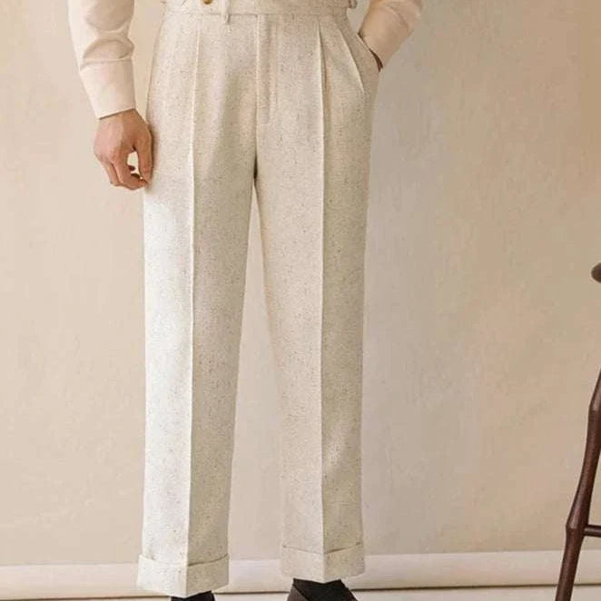 Paris high-waist design trousers for men in solid pattern, elegant and comfortable.