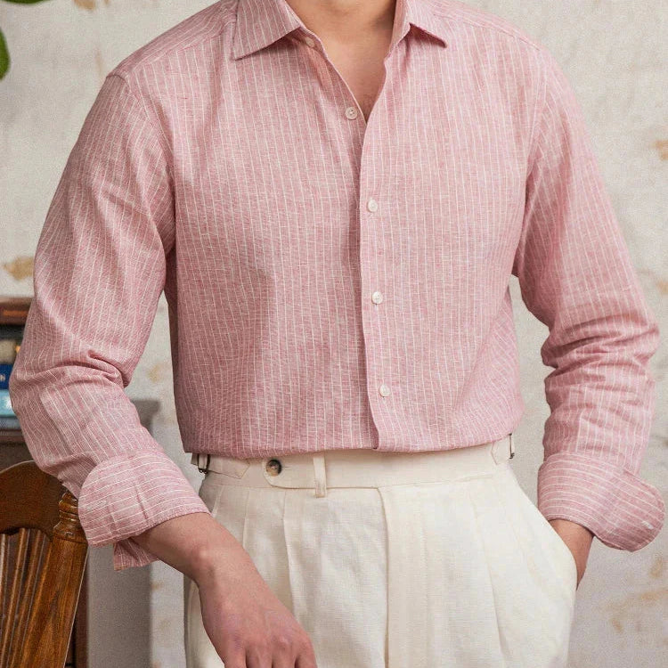 Old money striped linen shirt in a classic, sophisticated design, perfect for professional settings.