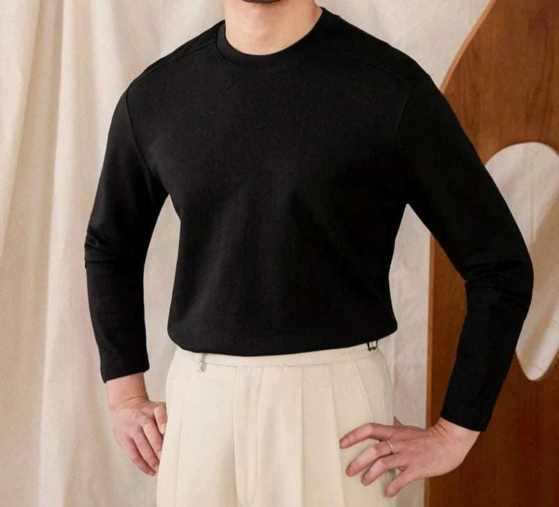 Slim fit smart casual premium sweater for men, high-quality polyester blend, black color.