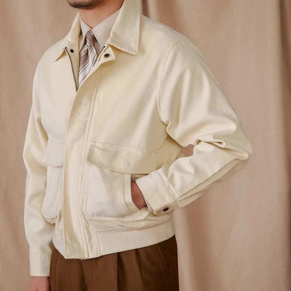 Men's pure cotton bomber jacket in beige, stylish and comfortable design.