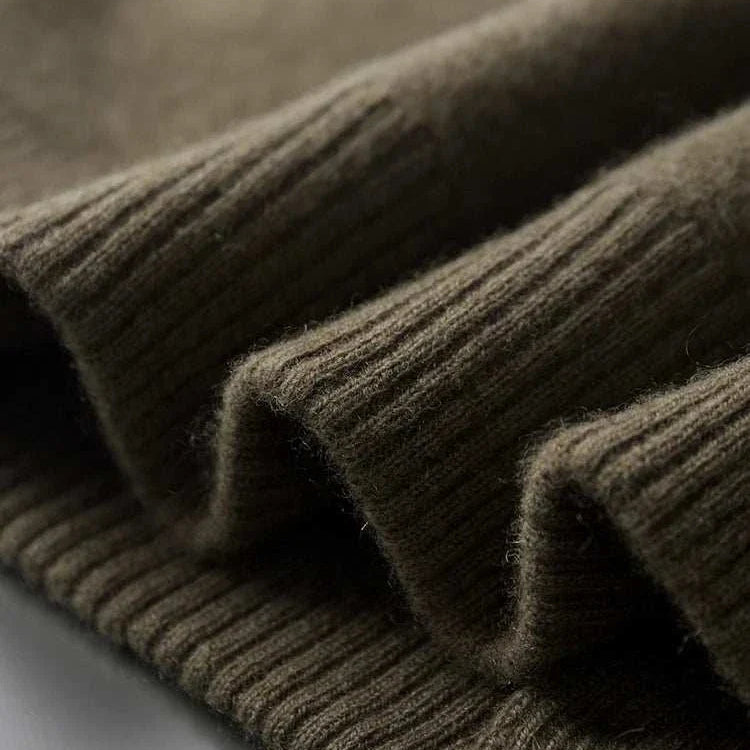 Antonios wool polo collar cardigan fabric detail showing ribbed texture in cotton and wool blend.