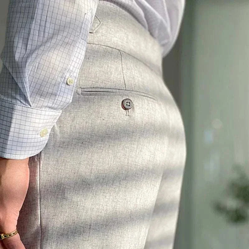 Italy wedding suit trousers in light grey, full-length, with a soft-touch finish.