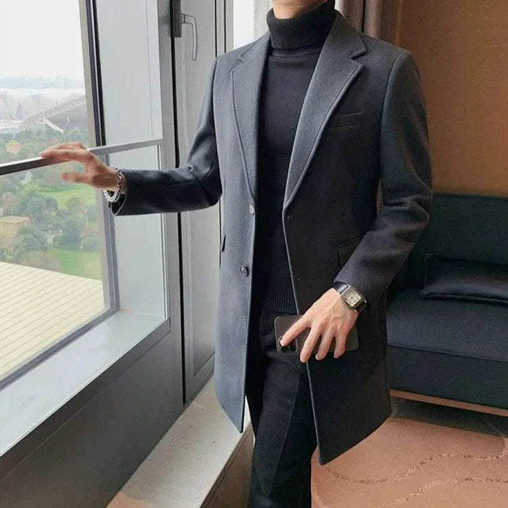 Elegant slim fit suit coat for men, autumn/winter polyester wear.