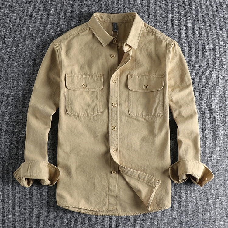 Vintage-Retro Cotton Shirt with long sleeves and button-front design.