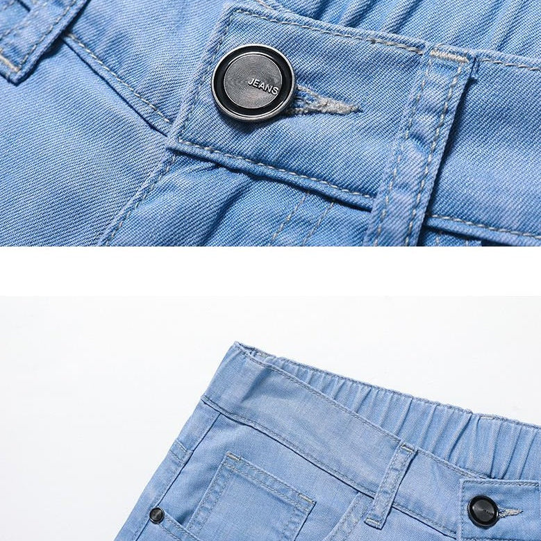 Vinny Jeans with soft lyocell material in light blue, featuring a button closure and pocket detail.