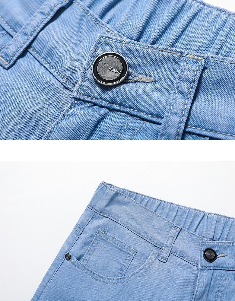 Vinny Jeans with soft lyocell material in light blue, featuring a button closure and pocket detail.