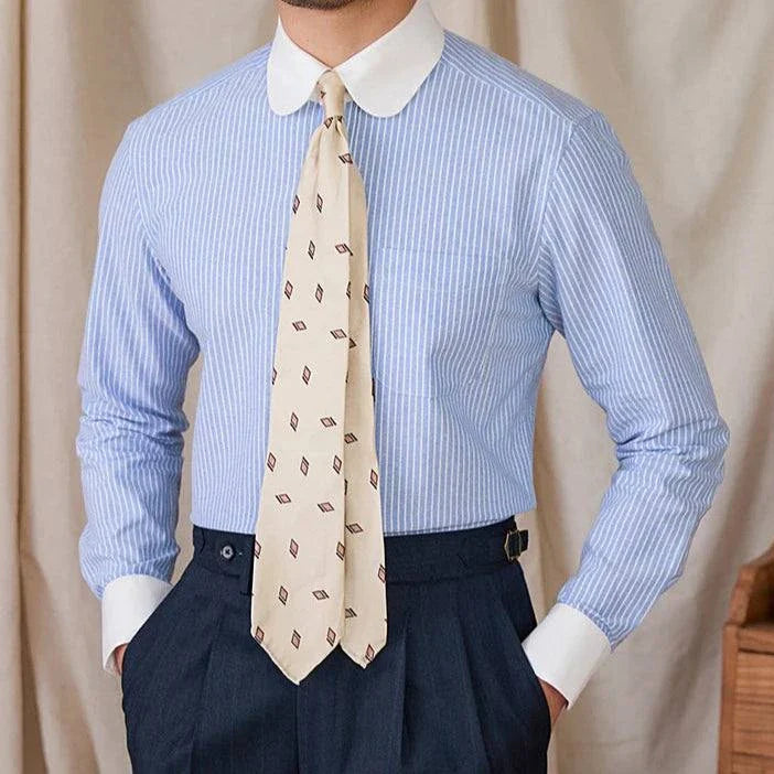 Antonios striped cotton business shirt for men, showcasing a professional look with comfortable breathable fabric.