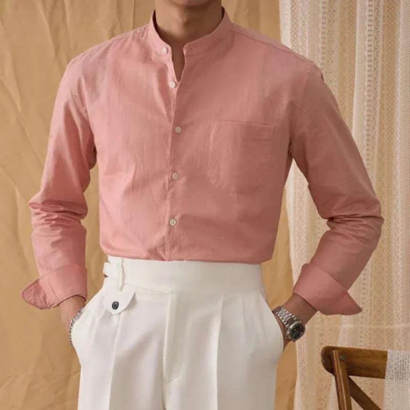 Antonios cotton-linen long sleeve shirt in pink, perfect for comfort and style.