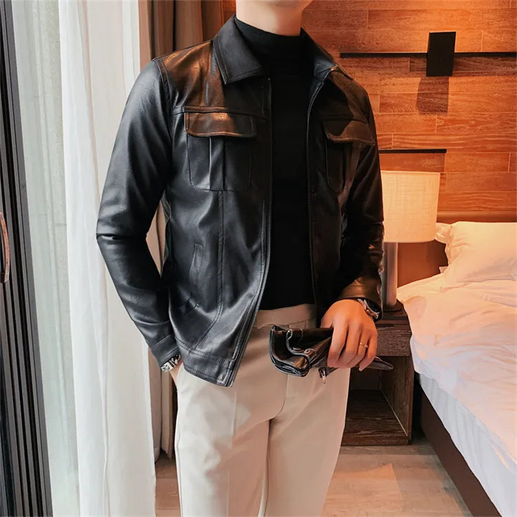 Men's ECO leather jacket in black, stylish and durable for all-season wear.