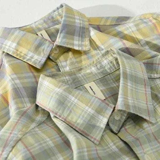 RETRO cotton summer plaid shirt for men's spring/summer style.