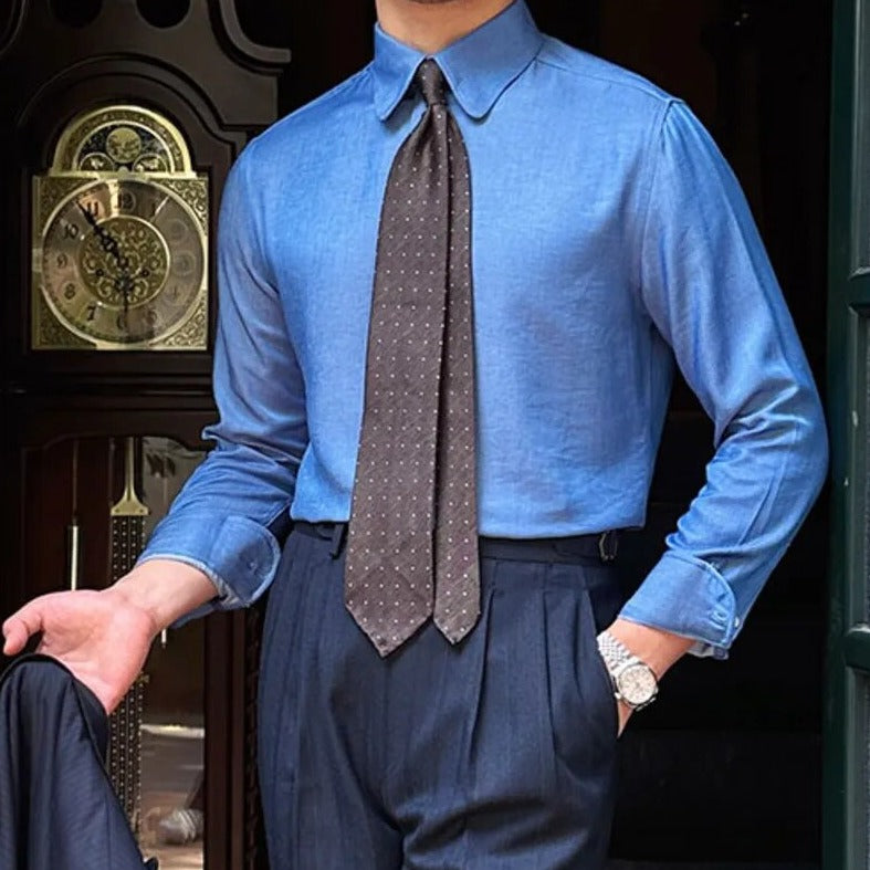 Smart casual long sleeve Antonios Blue Shirt with tie, suitable for special events.