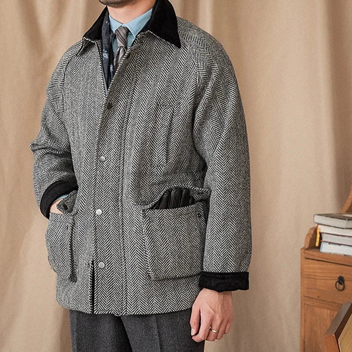 Wool heavy vintage coat for men, stylish winter wear.