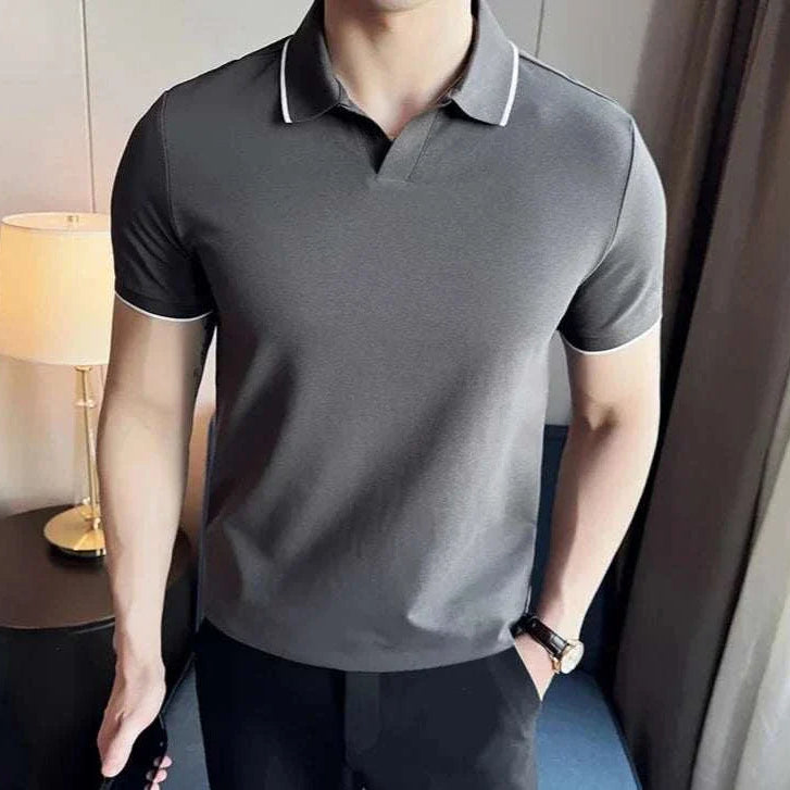 British slim fit summer polo t-shirt in solid color, featuring breathable spandex material, ideal for spring/summer seasons.