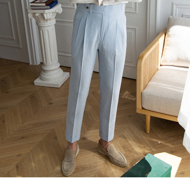 Italian Old Money Trousers showcasing refined elegance and classic style in light polyester fabric.