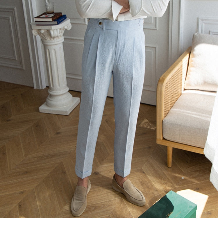 Italian Old Money Trousers showcasing refined elegance and classic style in light polyester fabric.