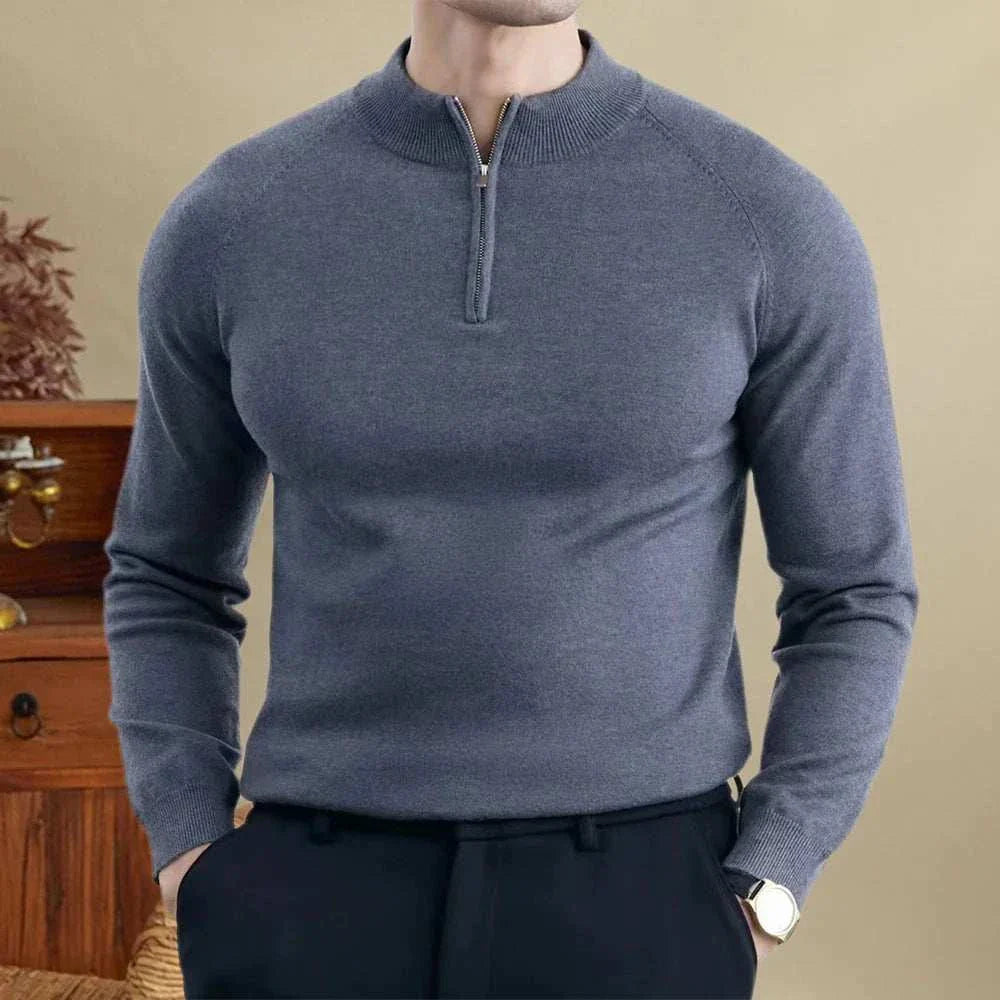 Men's wool smart casual premium sweater in grey, showcasing warmth and style.